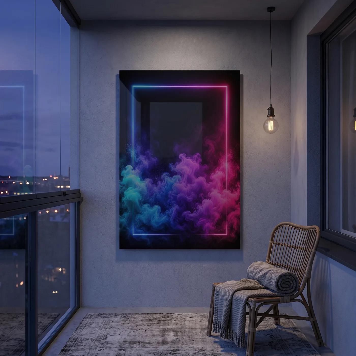 Neon Smoke Glass Wall Art Blue Pink Frame | Glass Wall Art — 4