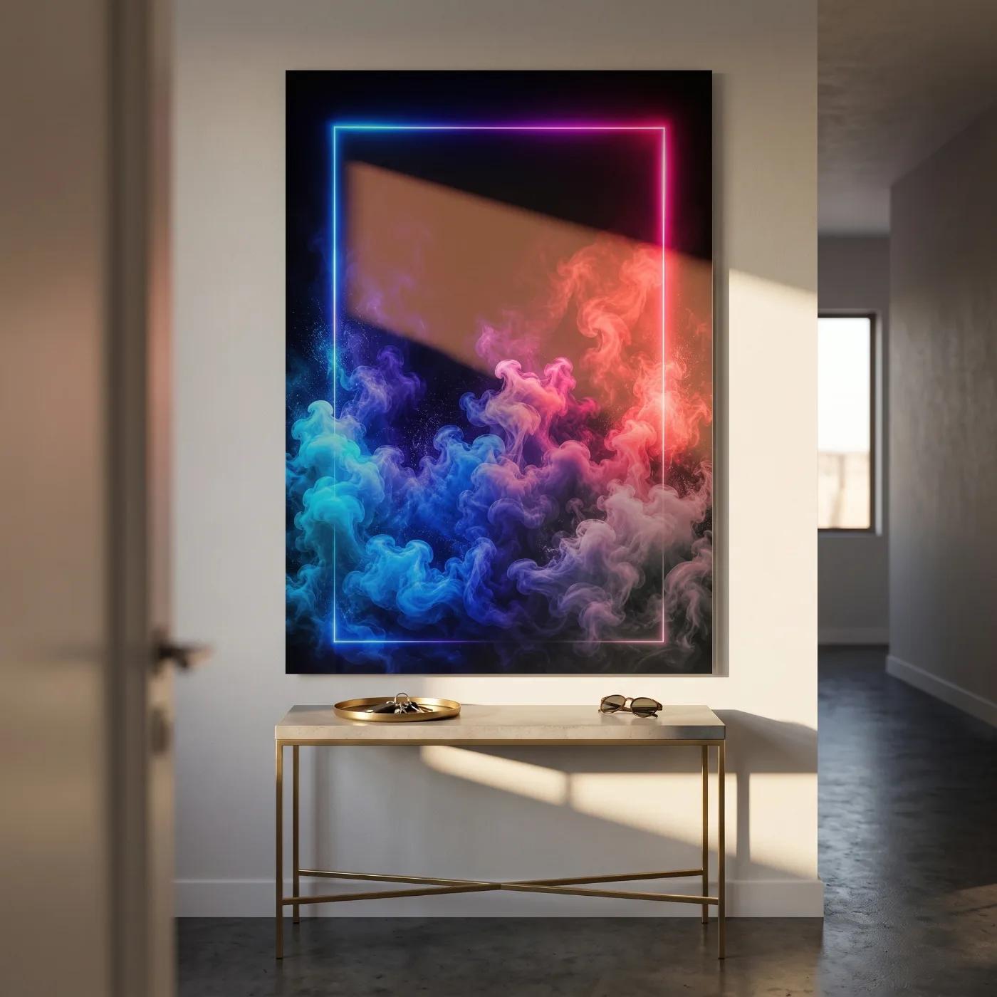 Neon Smoke Glass Wall Art Blue Pink Frame | Glass Wall Art — 5