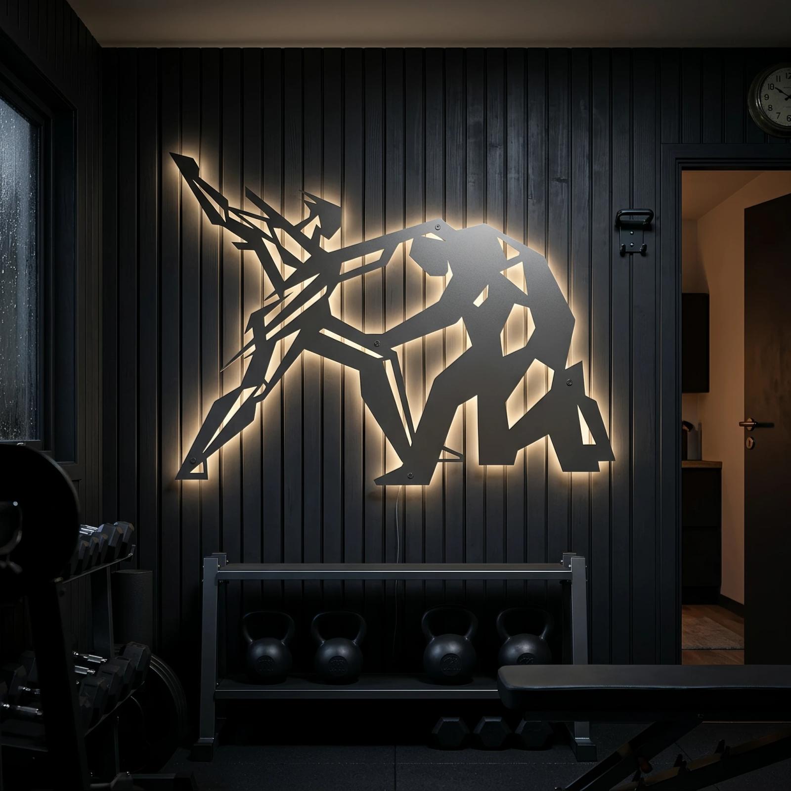 Geometric Wrestling Metal Wall Art – Iron Grapple, LED BJJ & MMA Decor for Home Gym — 2