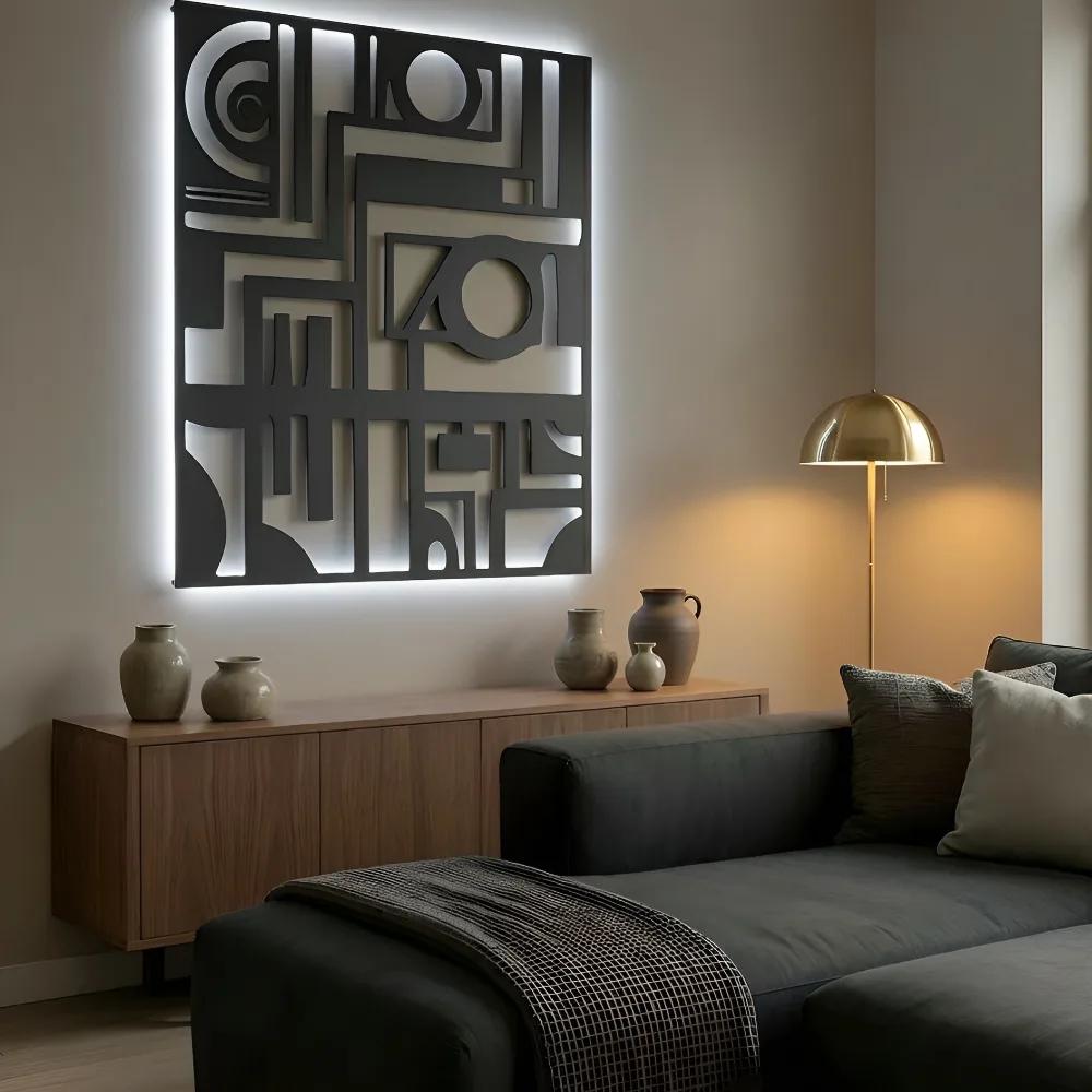 Abstract Geometric Metal Wall Art – Modern Matrix, Living Room Statement Decor — 3