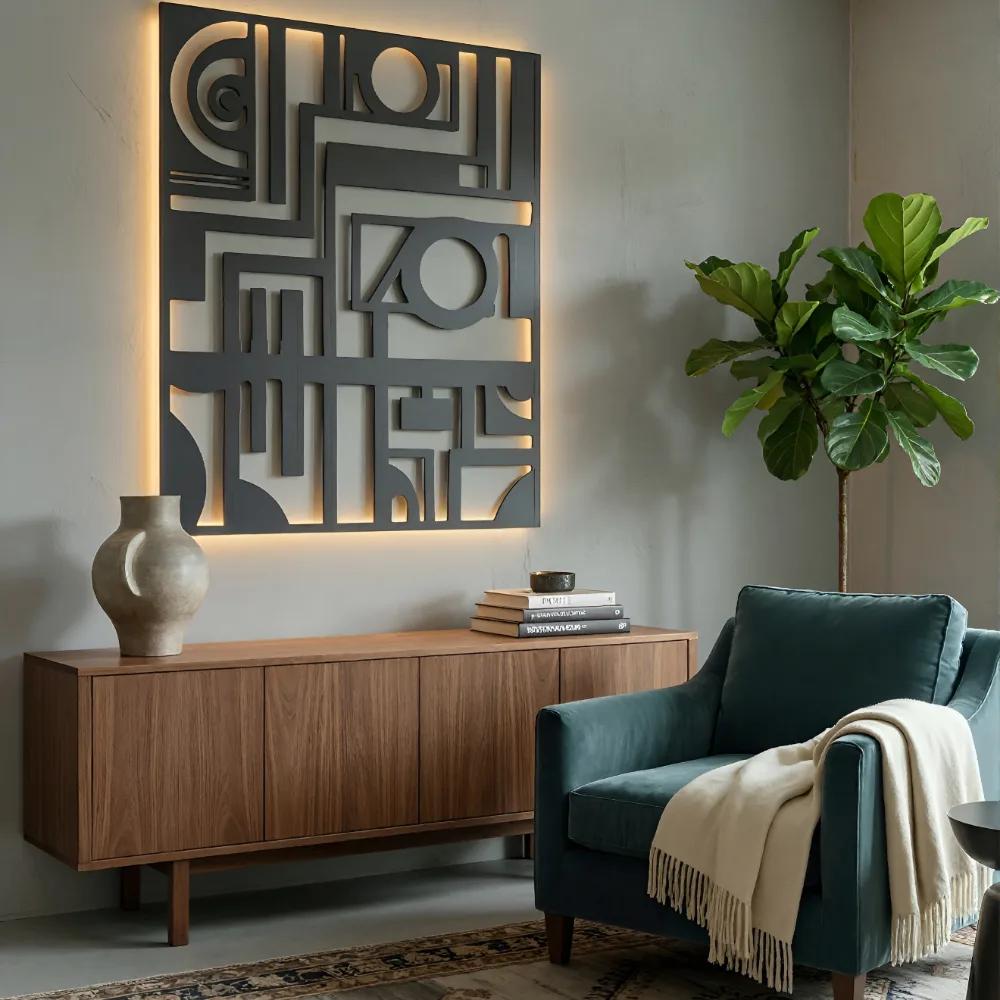 Abstract Geometric Metal Wall Art – Modern Matrix, Living Room Statement Decor — 2