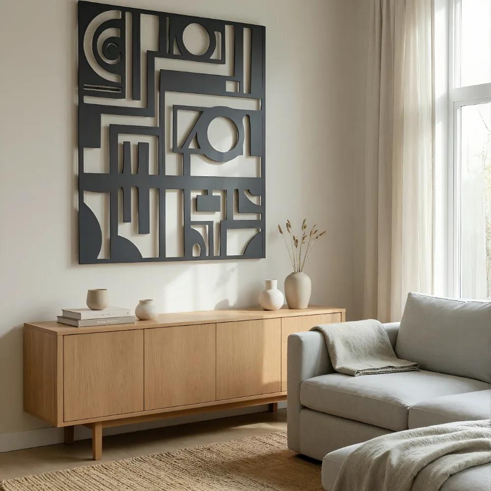 Abstract Geometric Metal Wall Art – Modern Matrix, Living Room Statement Decor — 11