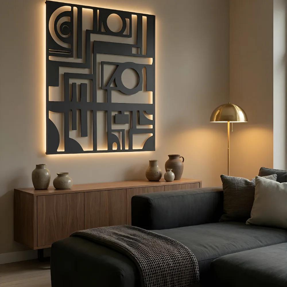 Abstract Geometric Metal Wall Art – Modern Matrix, Living Room Statement Decor