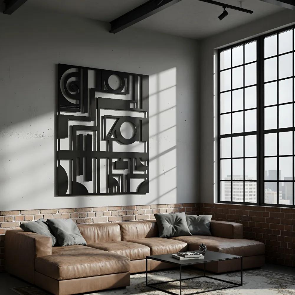 Abstract Geometric Metal Wall Art – Modern Matrix, Living Room Statement Decor — 13