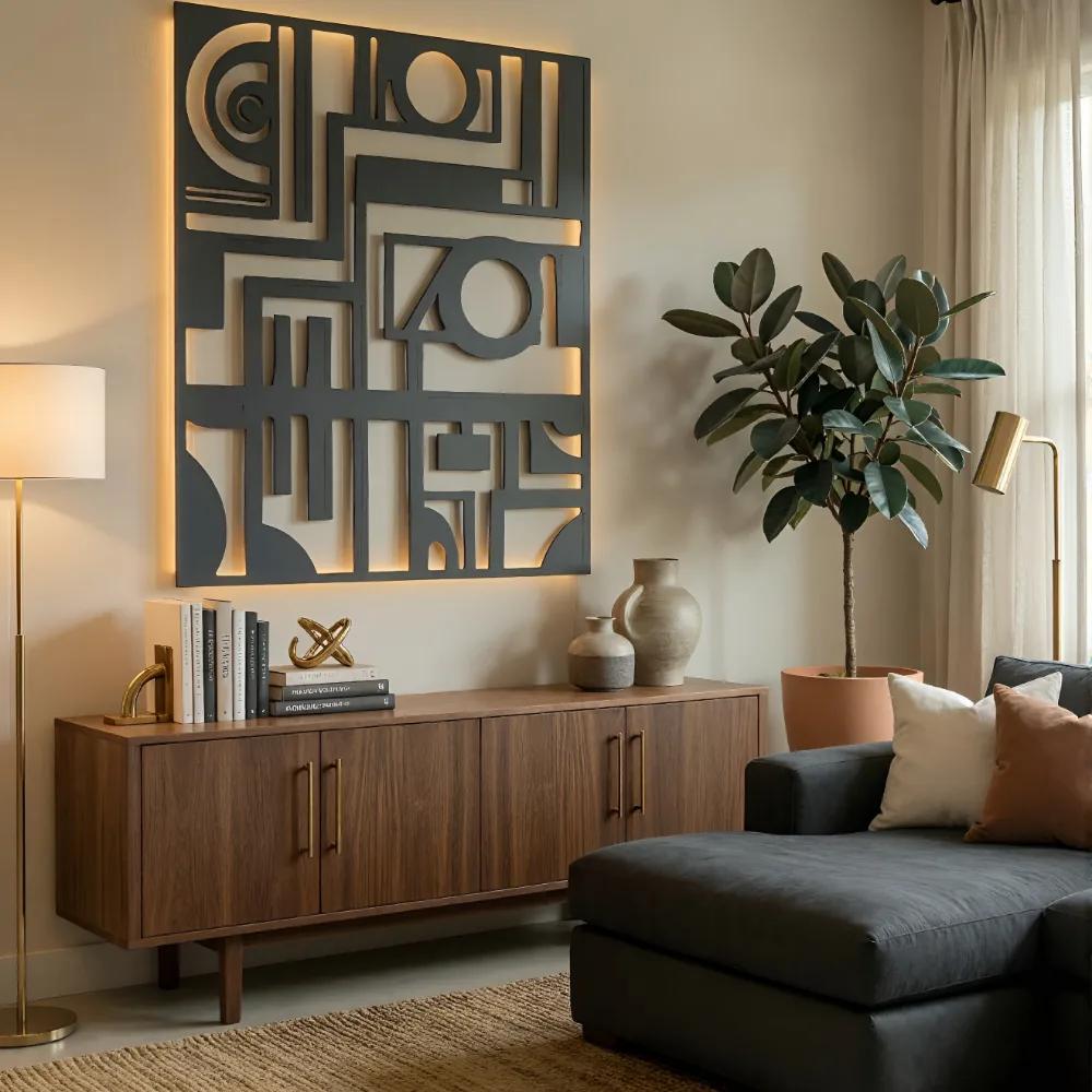 Abstract Geometric Metal Wall Art – Modern Matrix, Living Room Statement Decor — 14