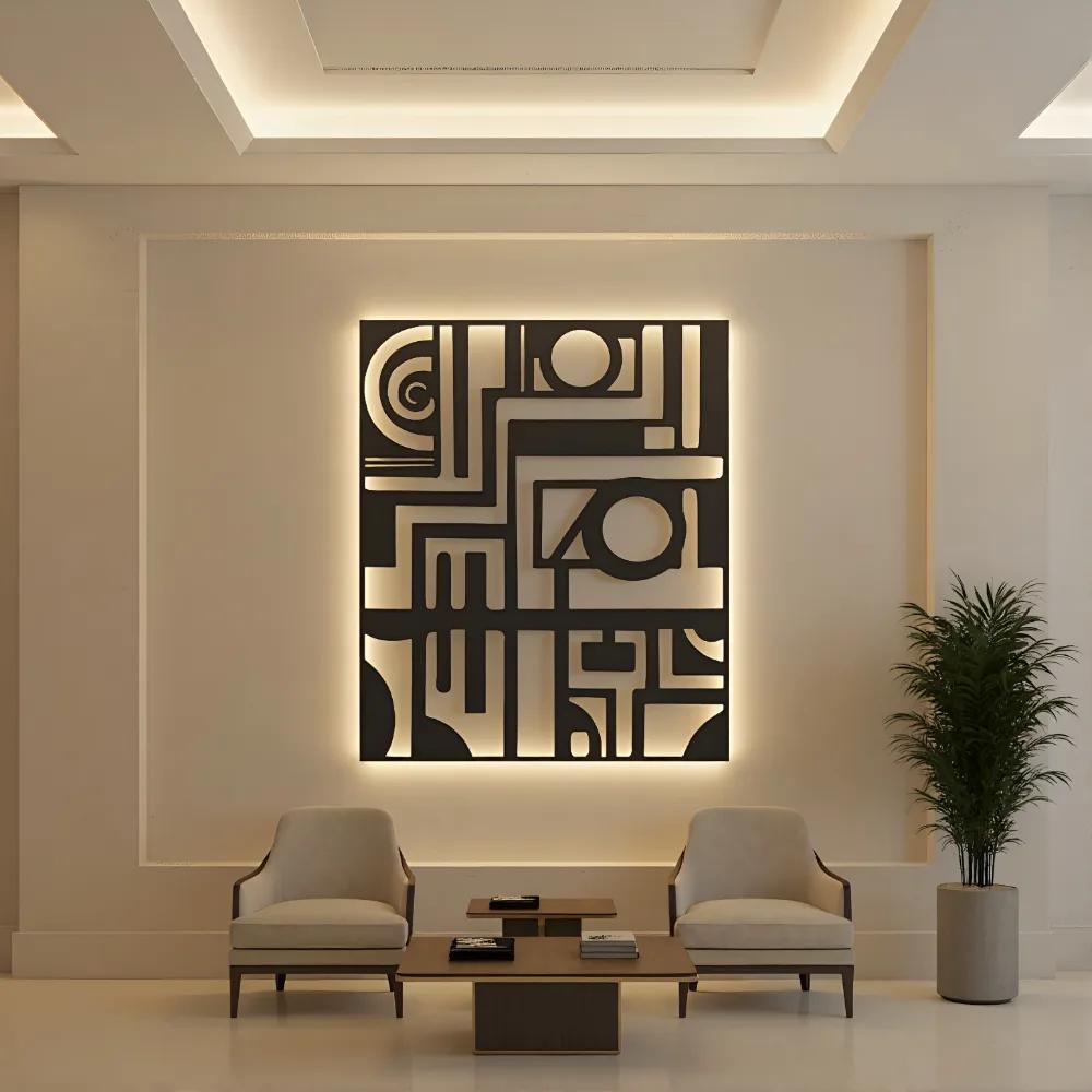 Abstract Geometric Metal Wall Art – Modern Matrix, Living Room Statement Decor — 17