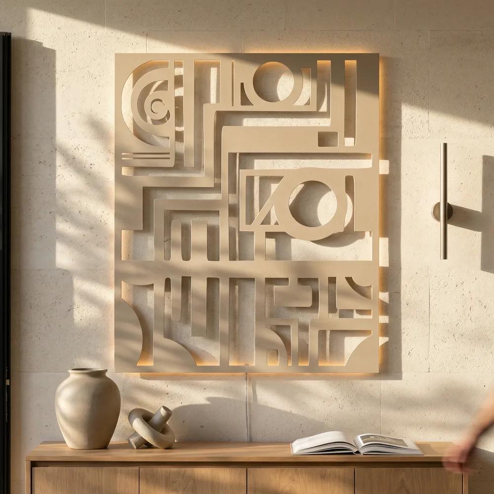 Abstract Geometric Metal Wall Art – Modern Matrix, Living Room Statement Decor — 4