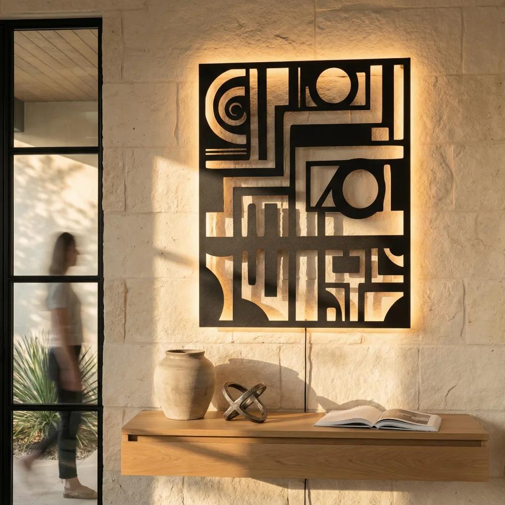Abstract Geometric Metal Wall Art – Modern Matrix, Living Room Statement Decor — 5
