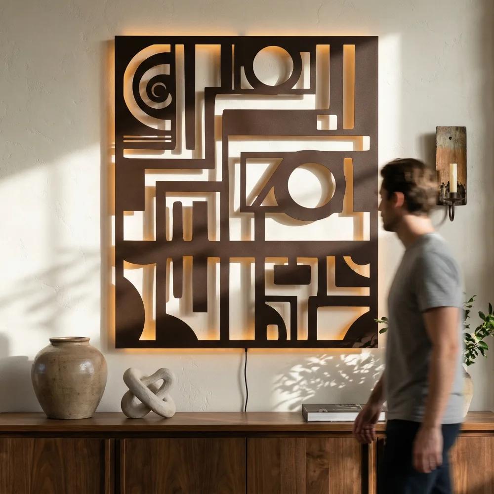 Abstract Geometric Metal Wall Art – Modern Matrix, Living Room Statement Decor — 6