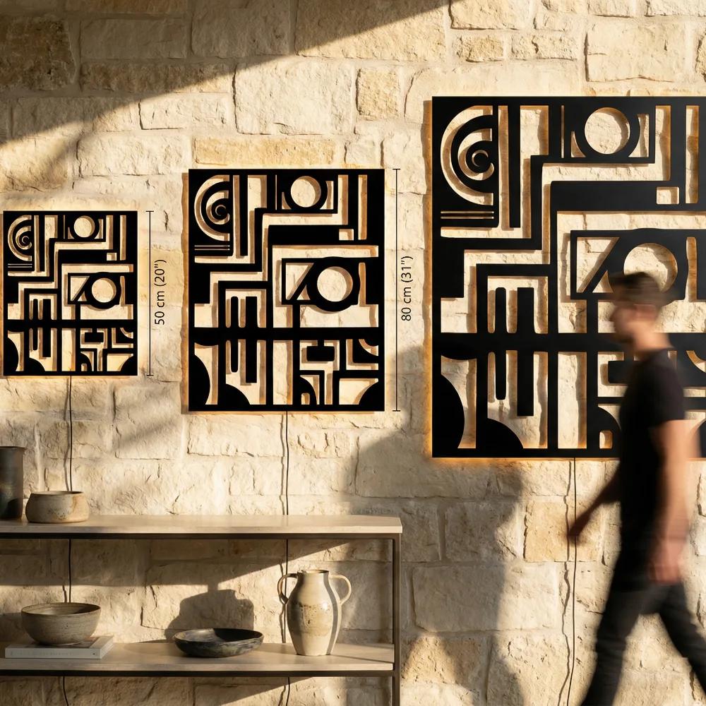 Abstract Geometric Metal Wall Art – Modern Matrix, Living Room Statement Decor — 18