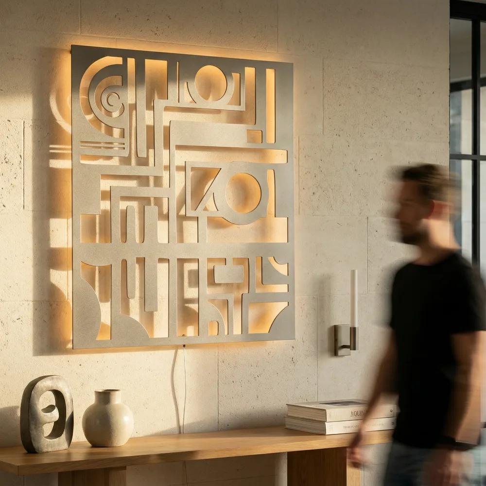Abstract Geometric Metal Wall Art – Modern Matrix, Living Room Statement Decor — 7