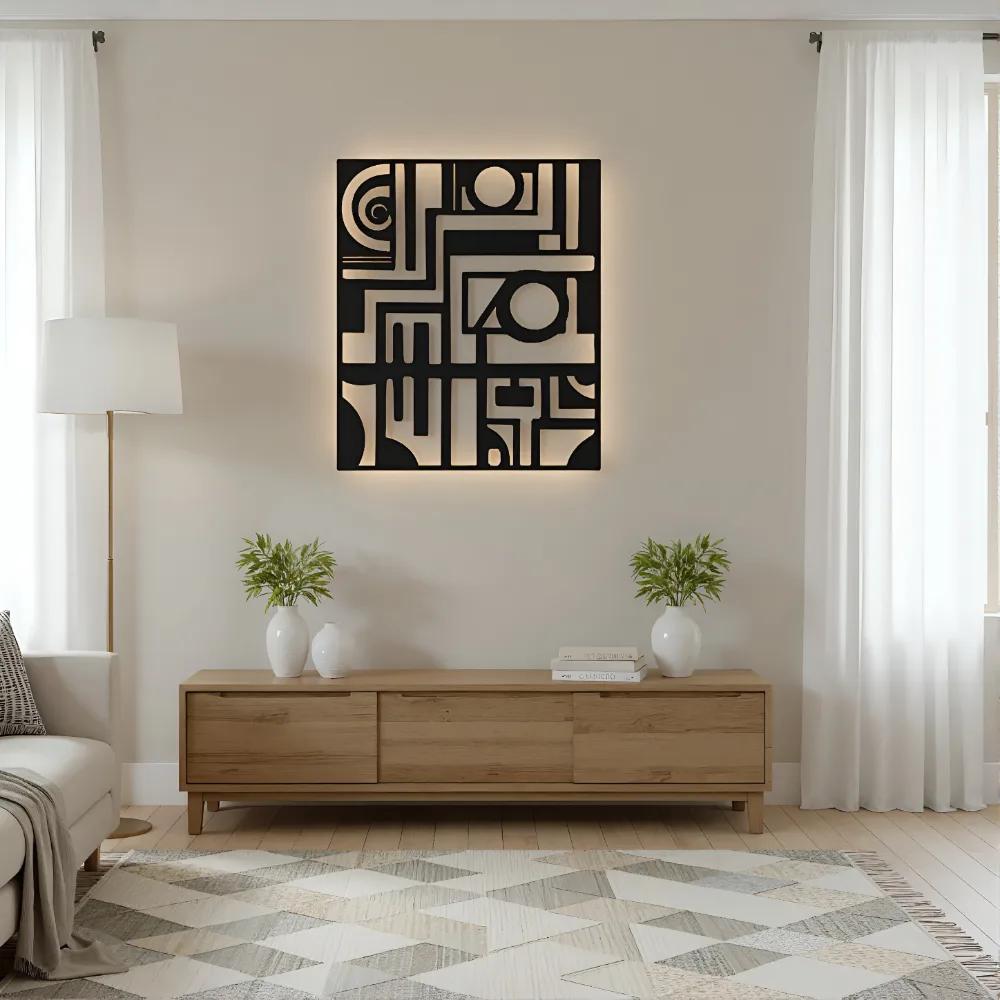 Abstract Geometric Metal Wall Art – Modern Matrix, Living Room Statement Decor — 8