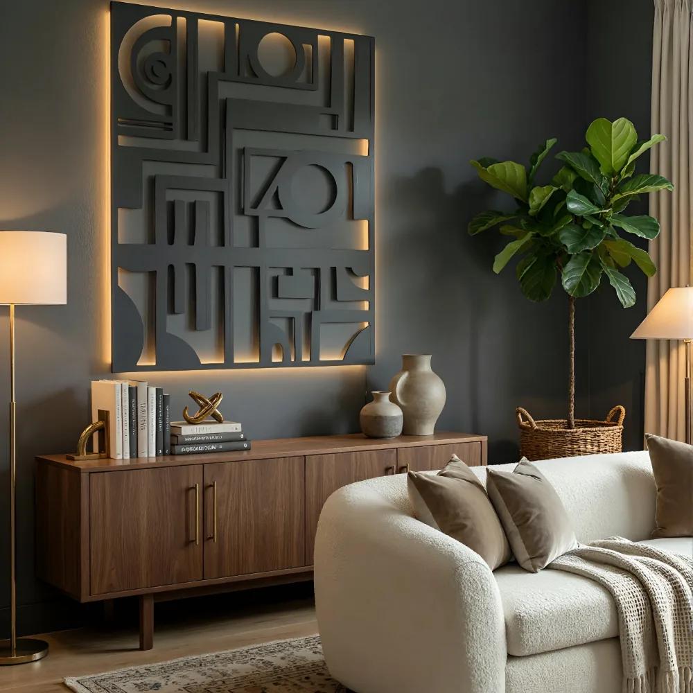 Abstract Geometric Metal Wall Art – Modern Matrix, Living Room Statement Decor — 9