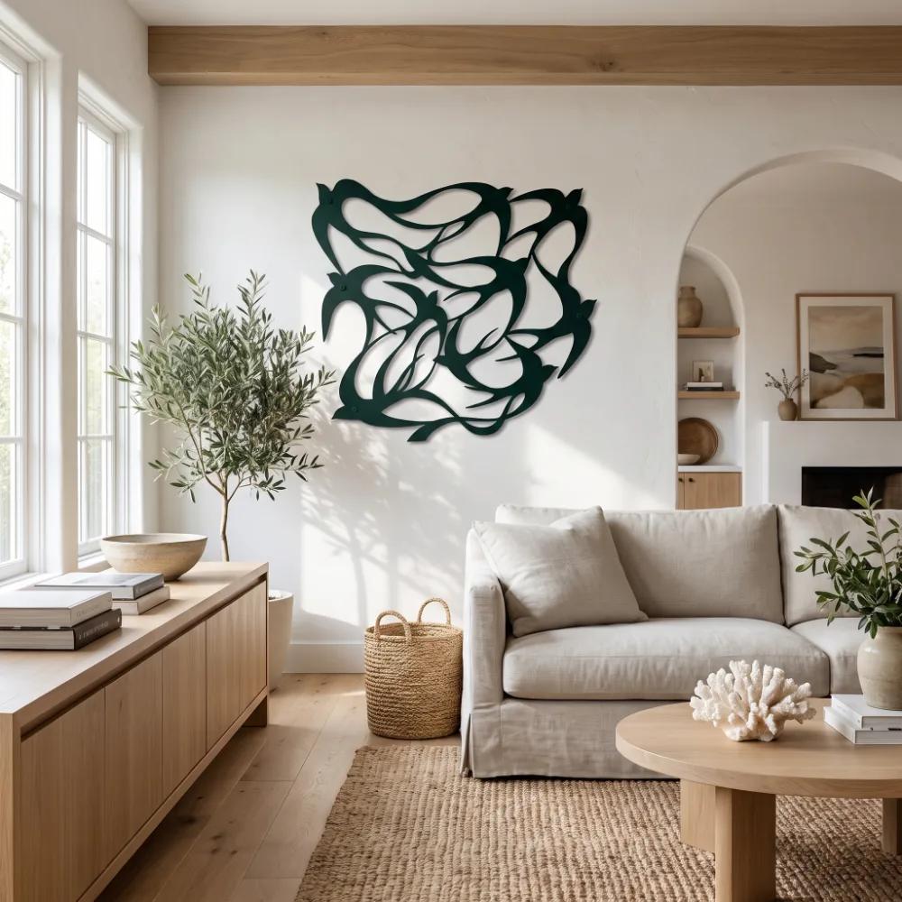Abstract Swallows Metal Wall Art – Wind Flock, Coastal Living Room Decor