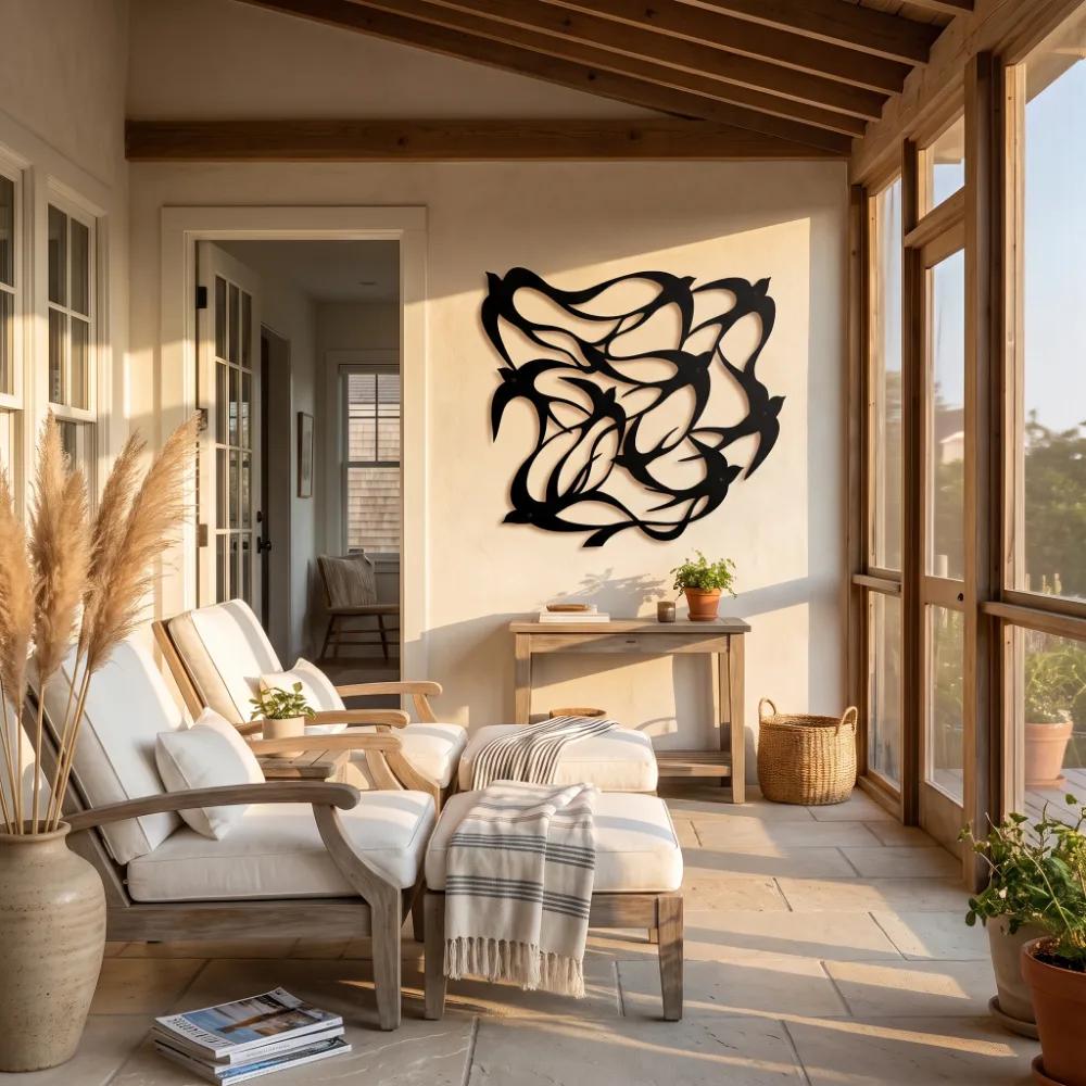 Abstract Swallows Metal Wall Art – Wind Flock, Coastal Living Room Decor — 4