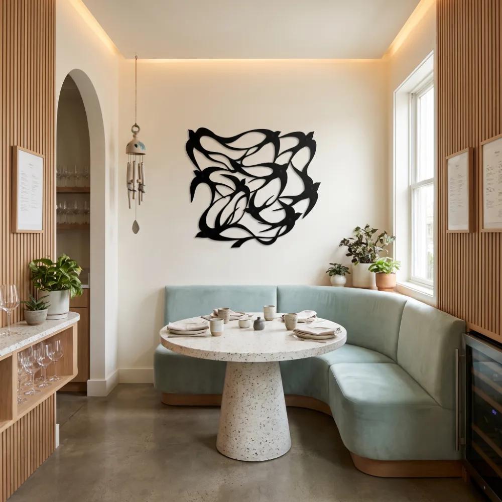Abstract Swallows Metal Wall Art – Wind Flock, Coastal Living Room Decor — 5