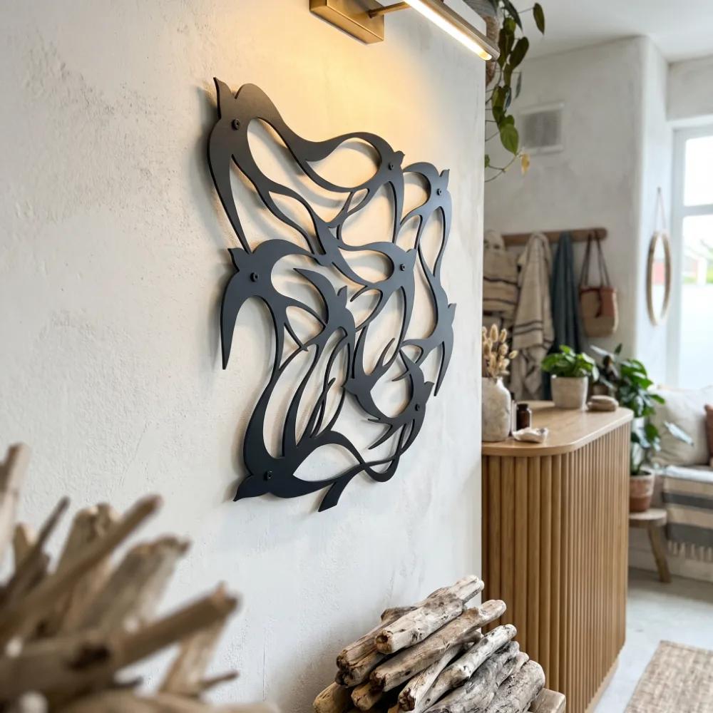 Abstract Swallows Metal Wall Art – Wind Flock, Coastal Living Room Decor — 7