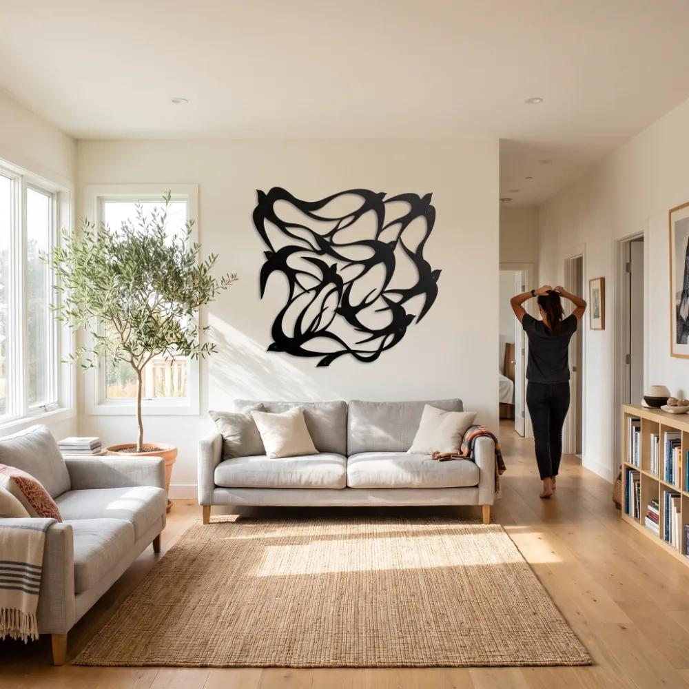 Abstract Swallows Metal Wall Art – Wind Flock, Coastal Living Room Decor — 9