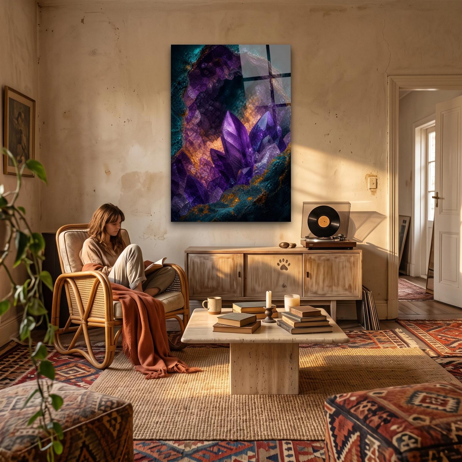 Amethyst Geode Glass Wall Art Purple Crystal Cave | Glass Wall Art — 4