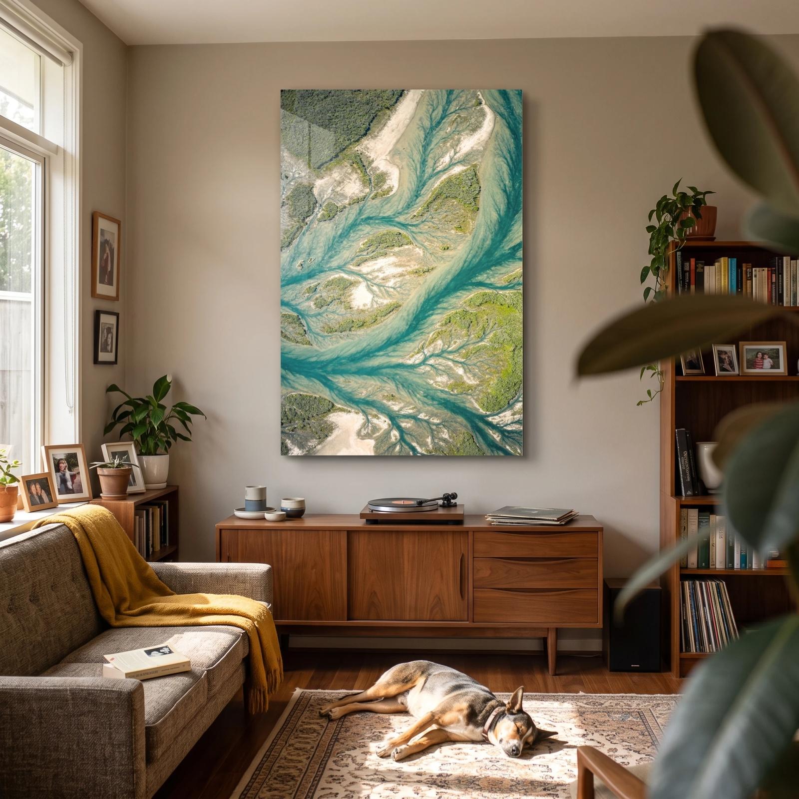 Aerial River Delta Teal Abstract Nature Glass Wall Art — 2