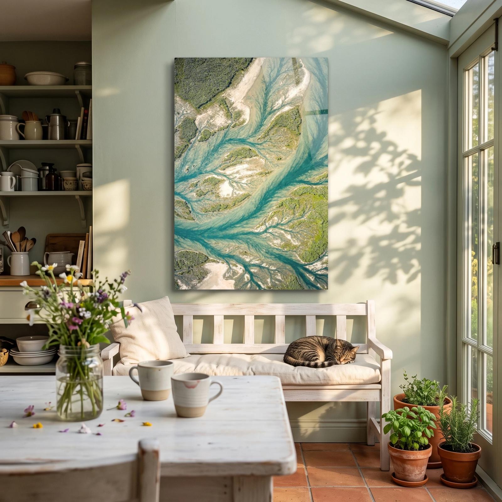 Aerial River Delta Teal Abstract Nature Glass Wall Art — 5