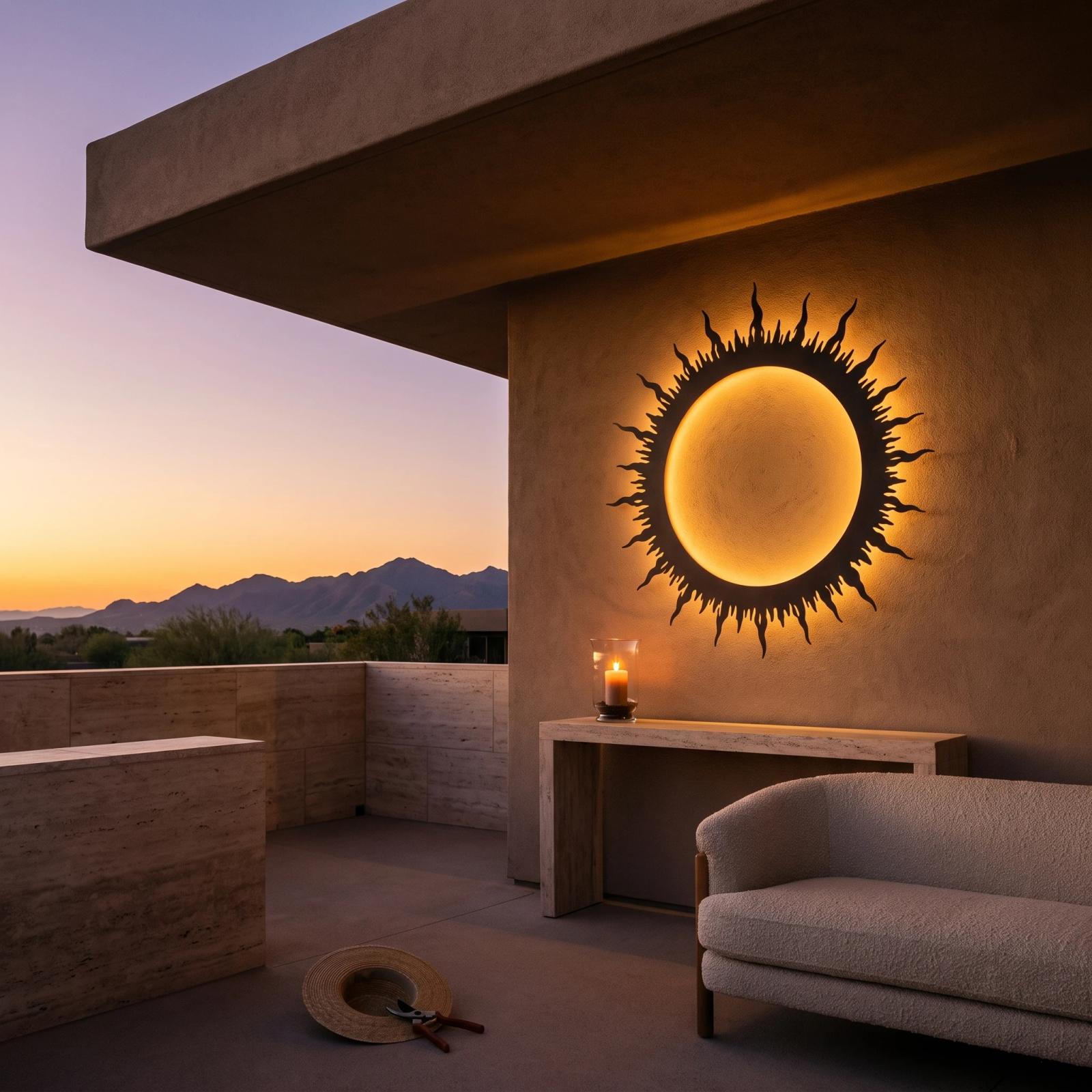 Solar Eclipse Metal Wall Art – Corona Burst, Bohemian Living Room Decor — 10