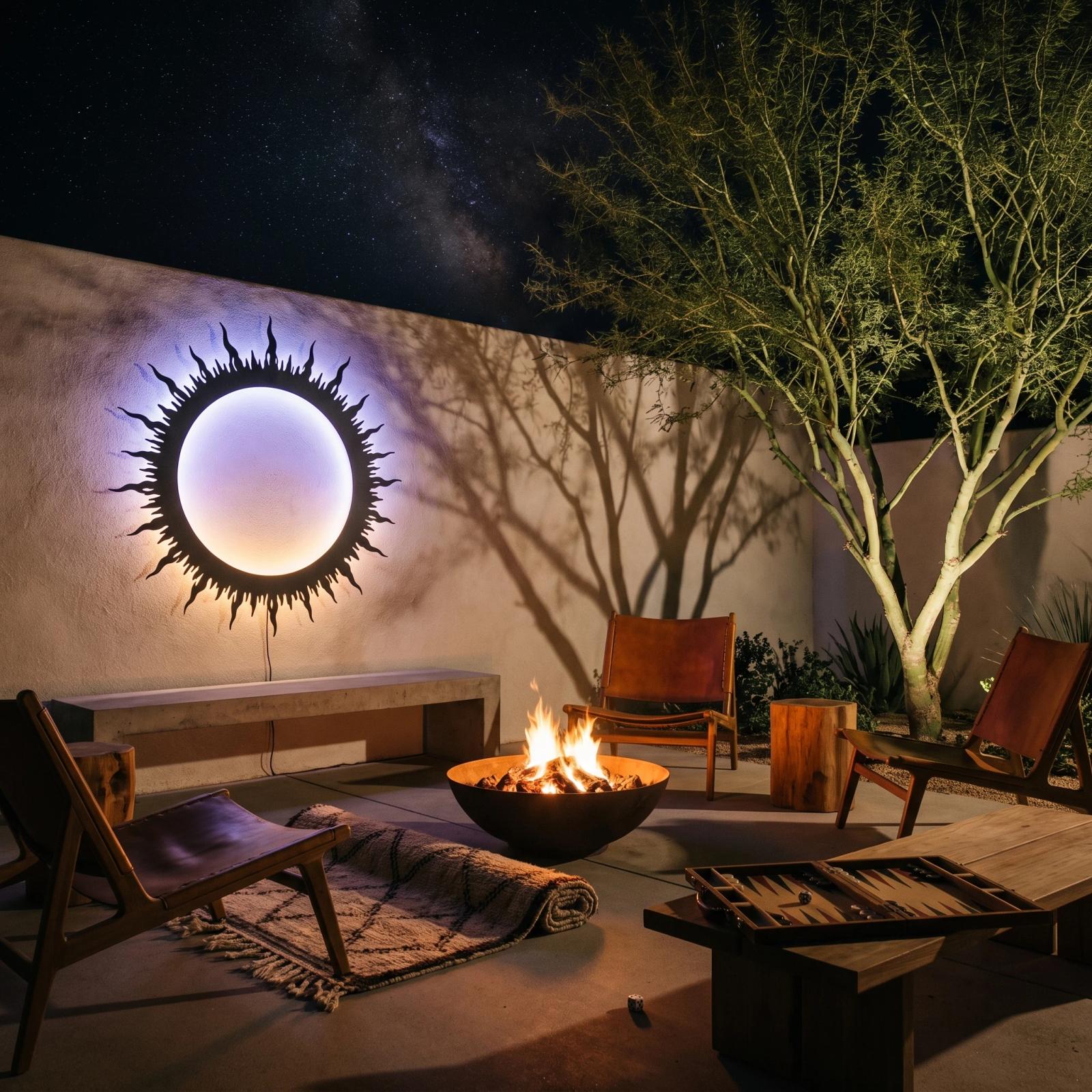 Solar Eclipse Metal Wall Art – Corona Burst, Bohemian Living Room Decor — 4