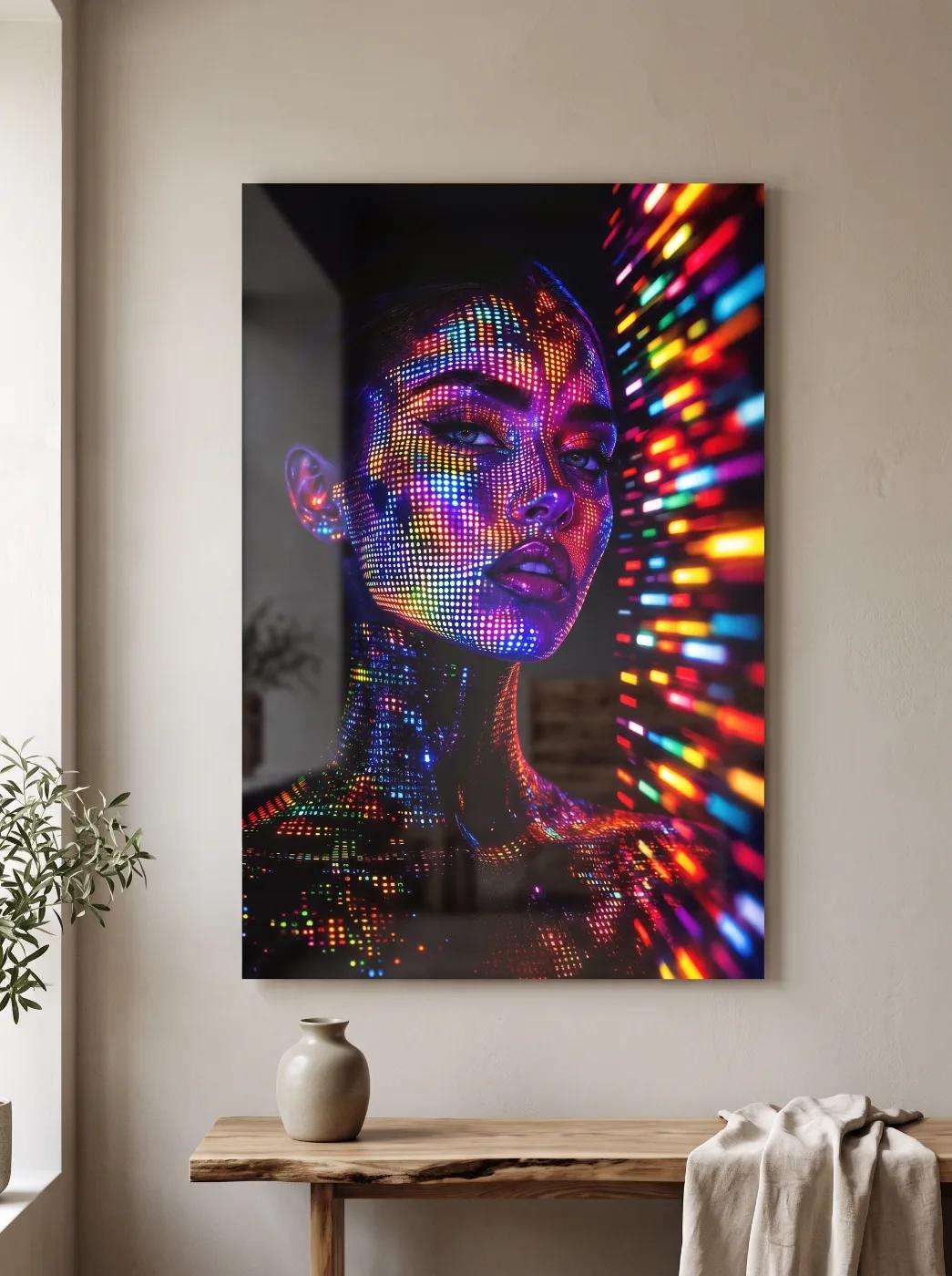 Neon Portrait UV Printed on Glass | Tempered Glass Wall Art