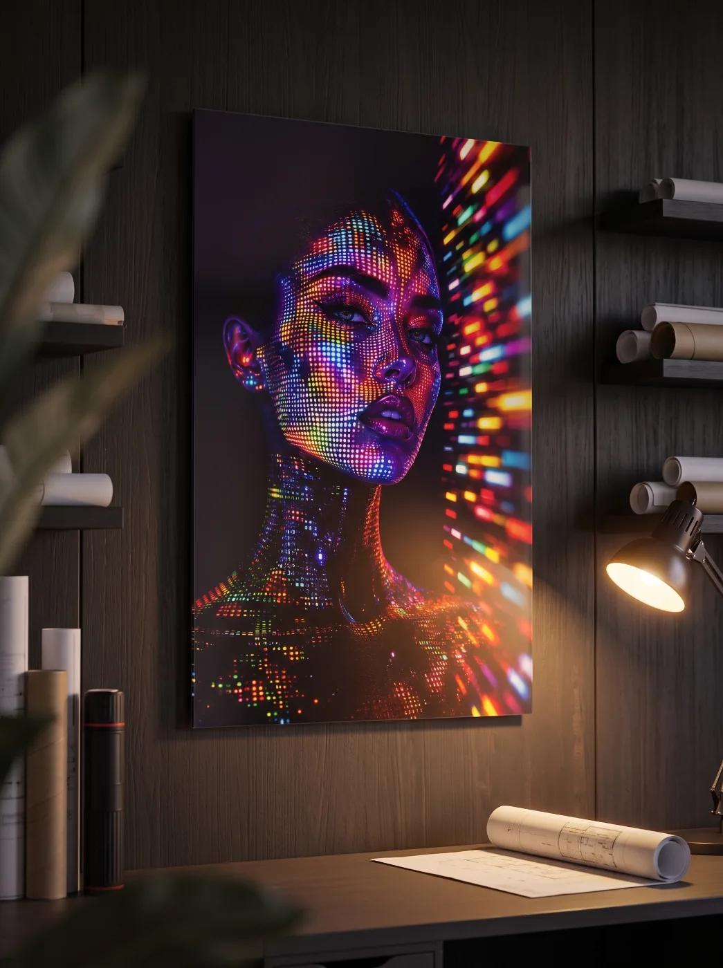 Neon Portrait UV Printed on Glass | Tempered Glass Wall Art — 3