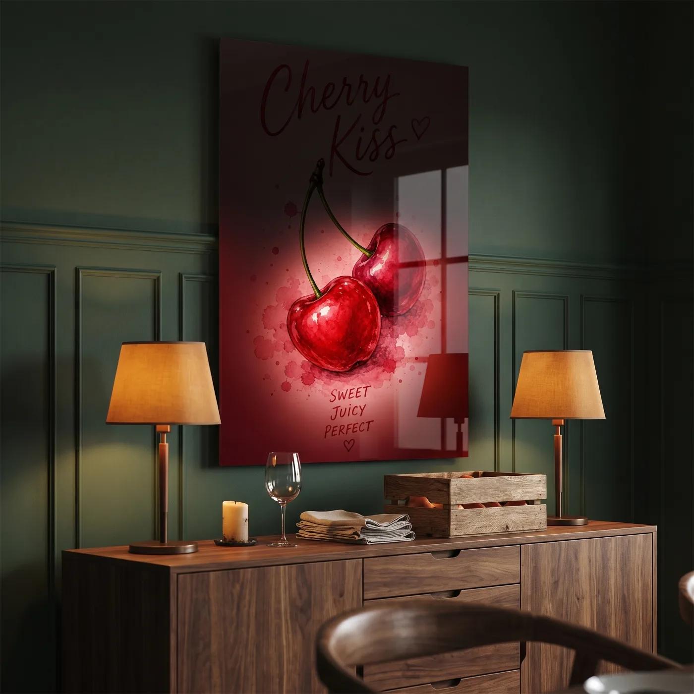Cherry Wall Art Watercolor Fruit Kitchen Decor | Glass Wall Art — 4