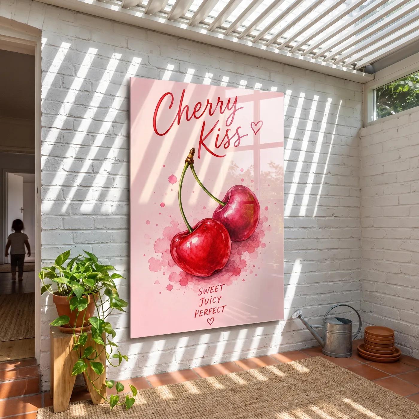 Cherry Wall Art Watercolor Fruit Kitchen Decor | Glass Wall Art — 5