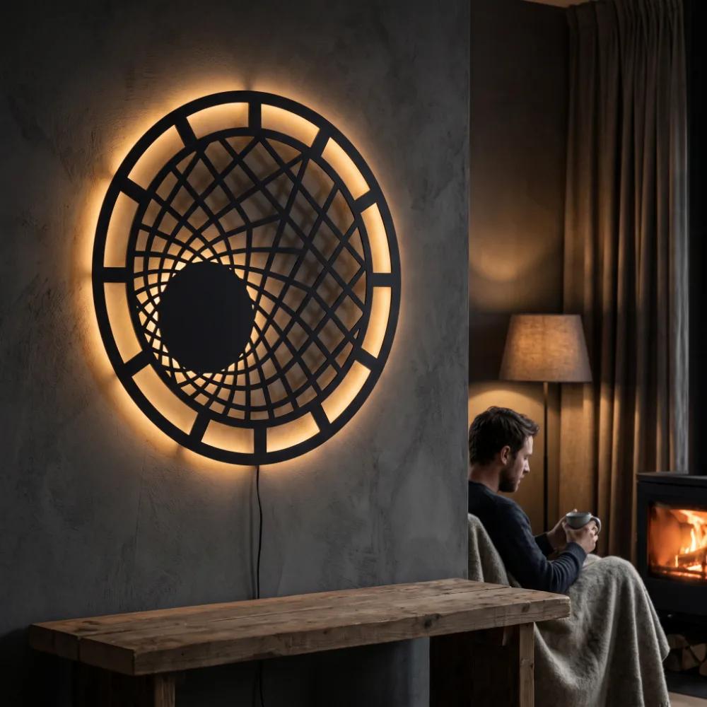 LED Geometric Circle Metal Wall Art – Orbital Drift, Modern Living Room Backlit Decor — 2
