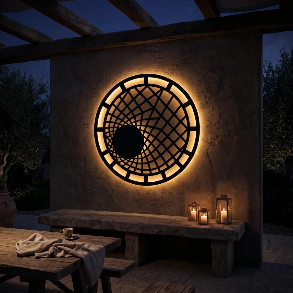 LED Geometric Circle Metal Wall Art – Orbital Drift, Modern Living Room Backlit Decor — 3