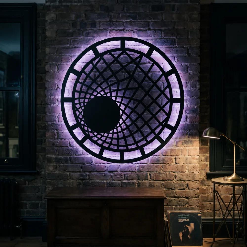 LED Geometric Circle Metal Wall Art – Orbital Drift, Modern Living Room Backlit Decor — 4