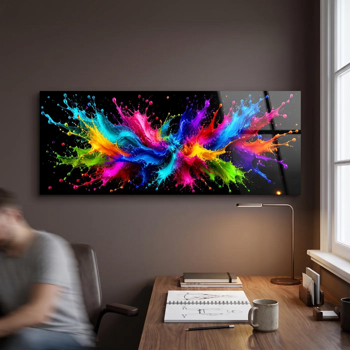 Colorful Paint Splash Wall Art Vivid Rainbow Abstract | Glass Wall Art — 3
