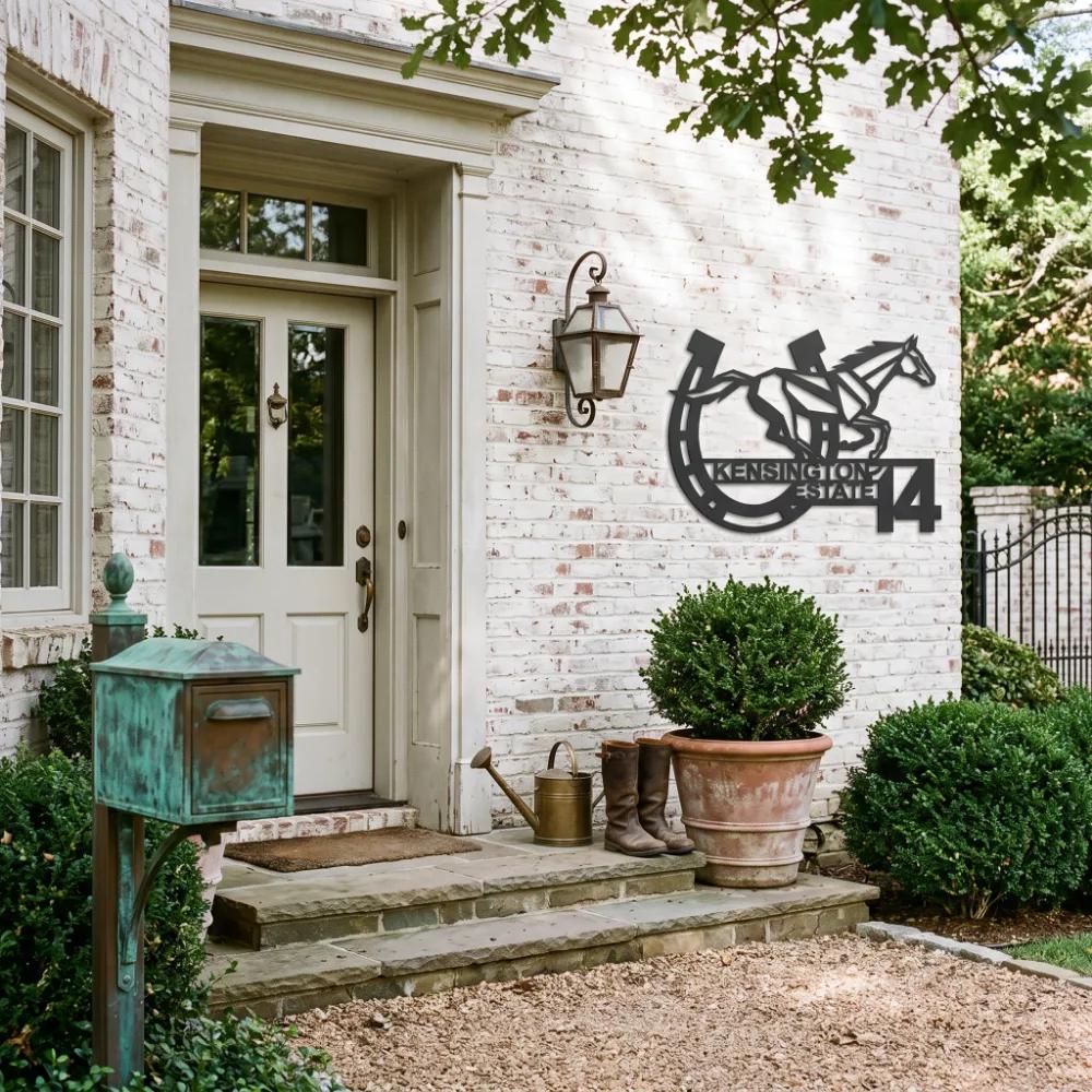 Custom Equestrian Estate Metal Address Sign – Arrival Gallop, Ranch Facade Decor — 2