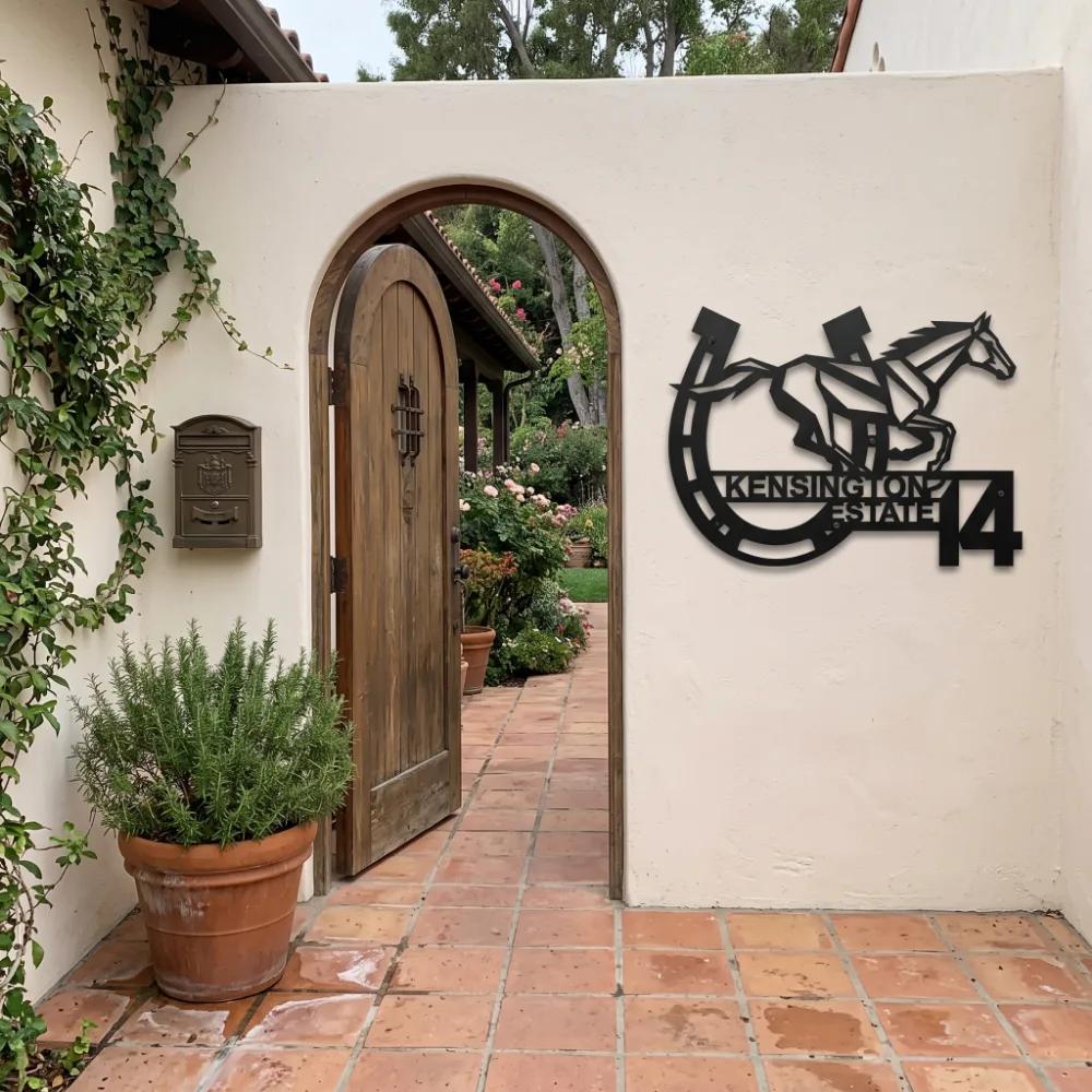 Custom Equestrian Estate Metal Address Sign – Arrival Gallop, Ranch Facade Decor — 4