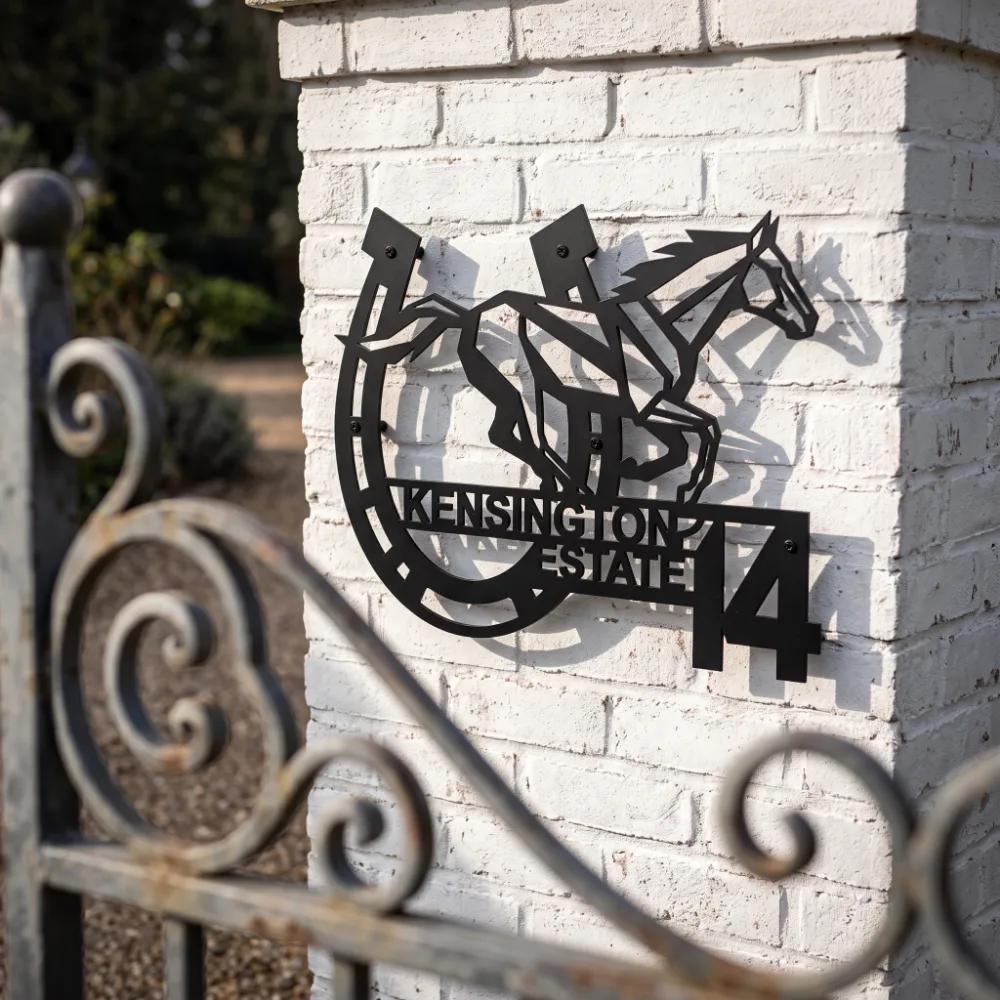 Custom Equestrian Estate Metal Address Sign – Arrival Gallop, Ranch Facade Decor — 7