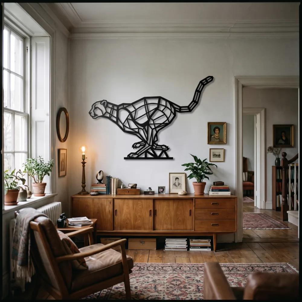 Geometric Cheetah Metal Wall Art – Origami Wildcat, Modern Safari Decor — 8