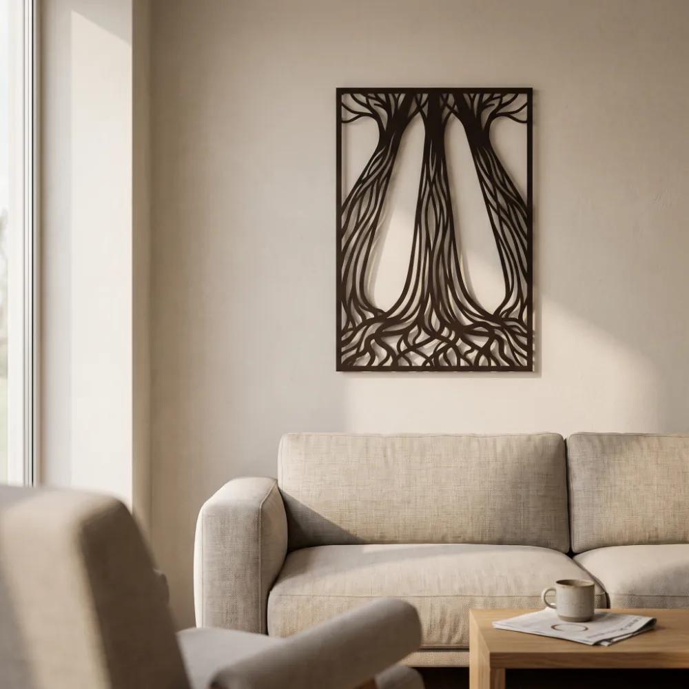 Tree Roots Metal Wall Art – Rooted Hush, Living Room Nature Decor