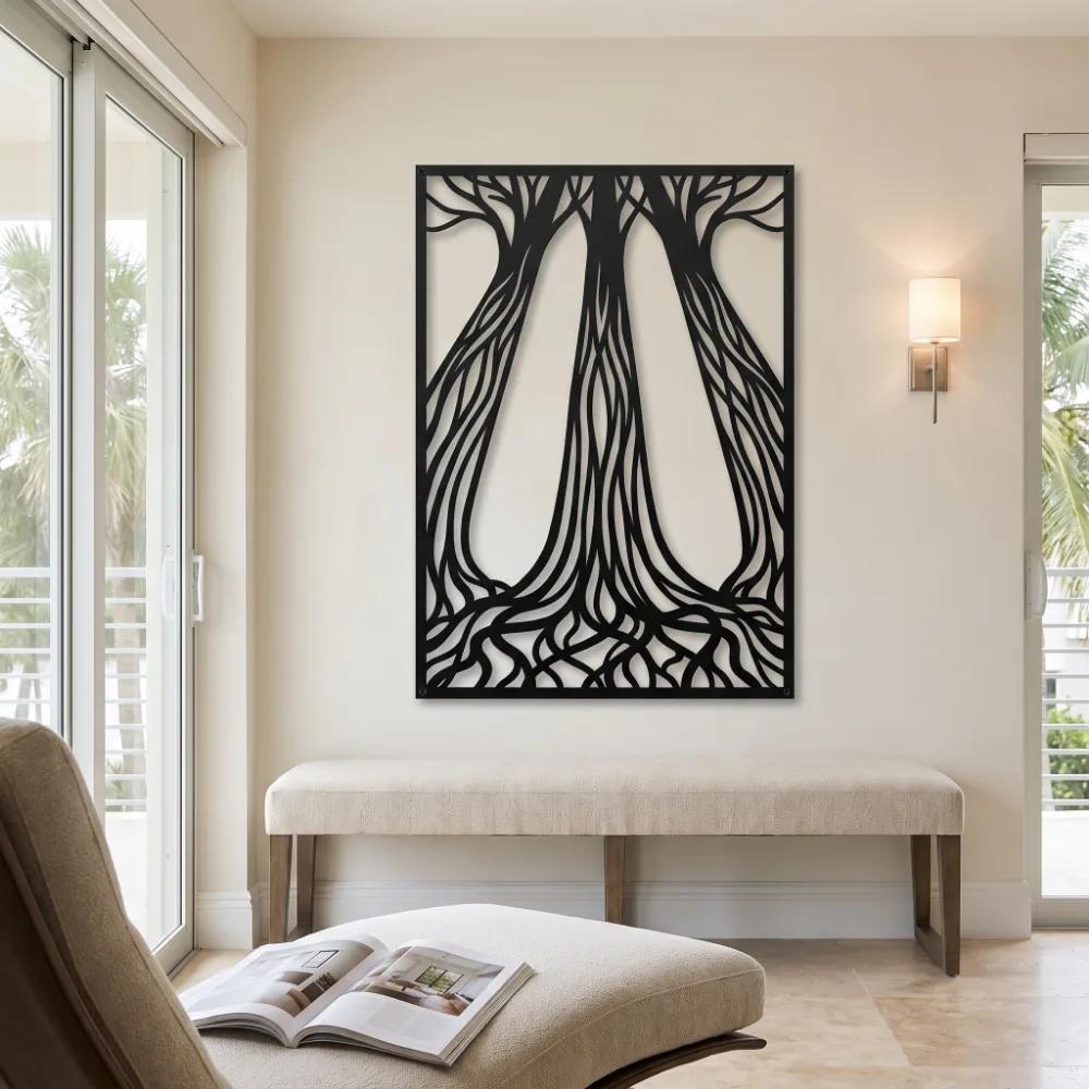 Tree Roots Metal Wall Art – Rooted Hush, Living Room Nature Decor — 5