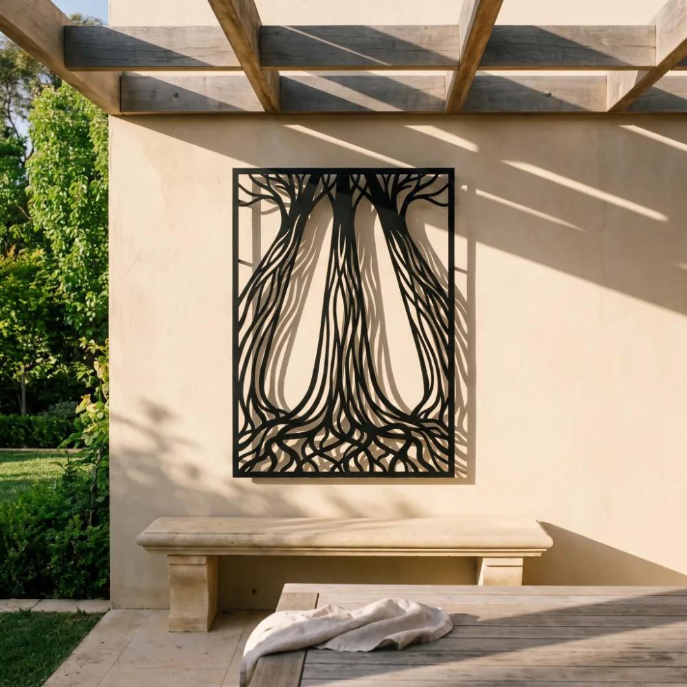 Tree Roots Metal Wall Art – Rooted Hush, Living Room Nature Decor — 7