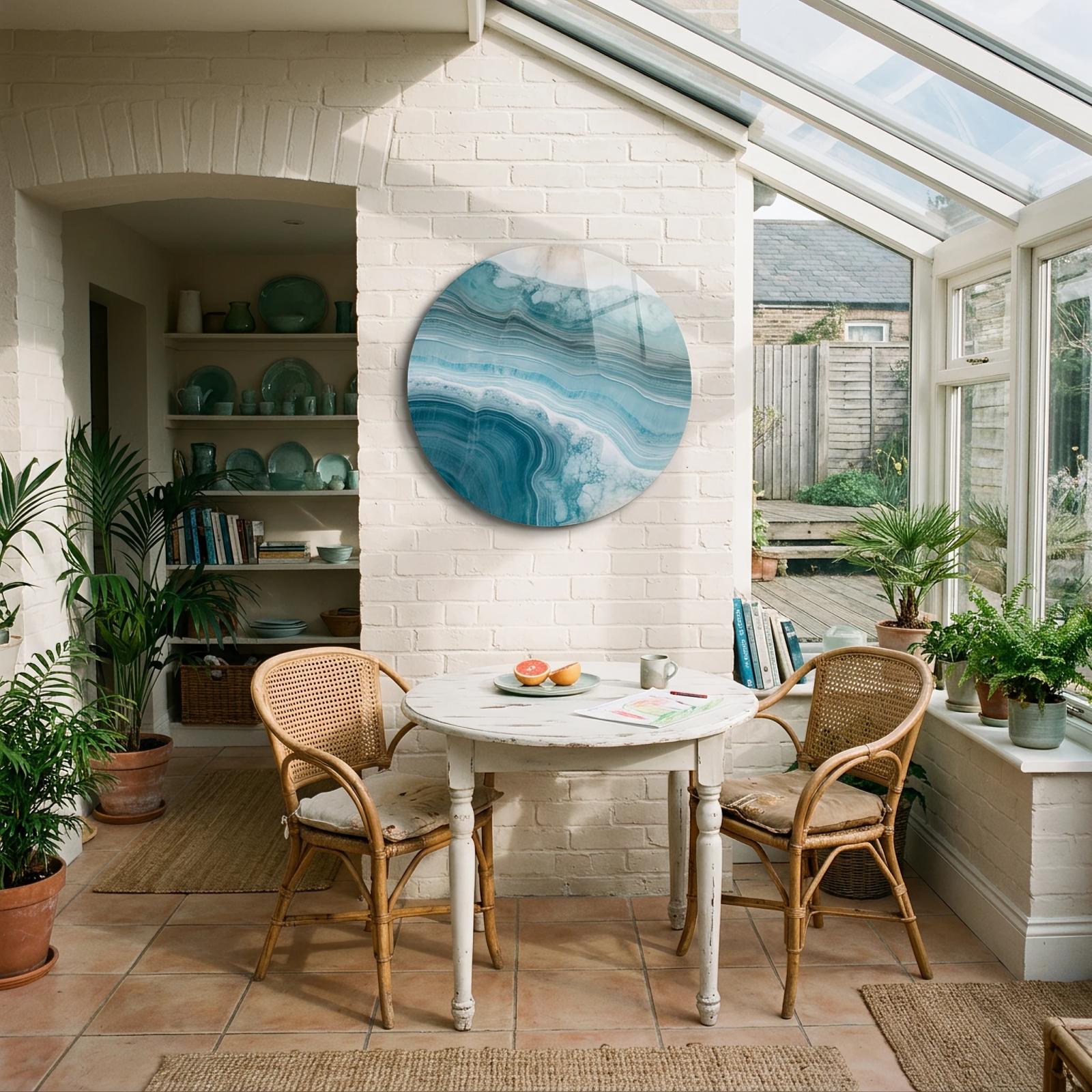 Teal Agate Abstract Wall Art Coastal Round Glass Wall Art — 4