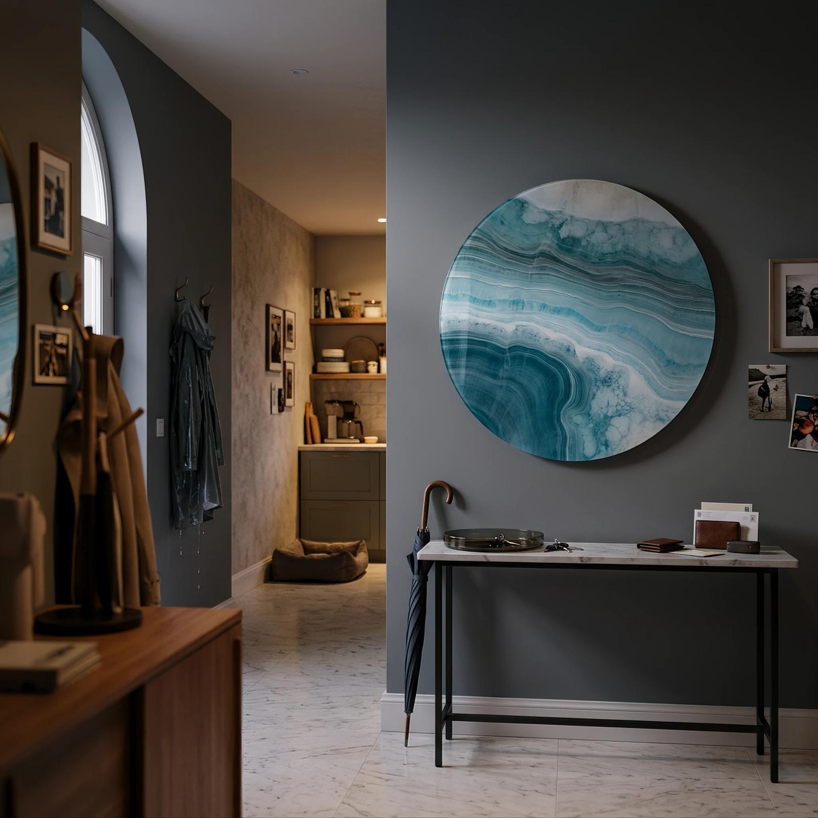 Teal Agate Abstract Wall Art Coastal Round Glass Wall Art — 5