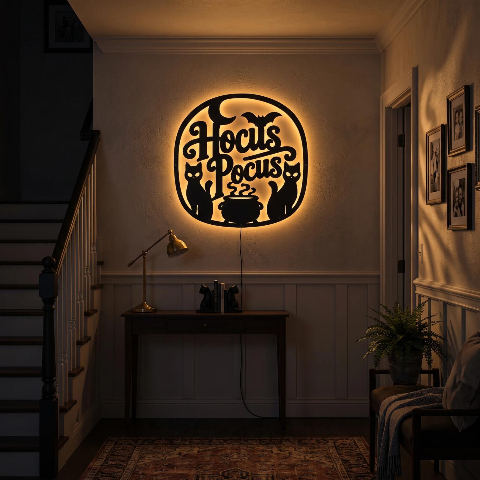 Hocus Pocus Halloween LED Metal Wall Art – Coven Glow, Entryway Decor — 4