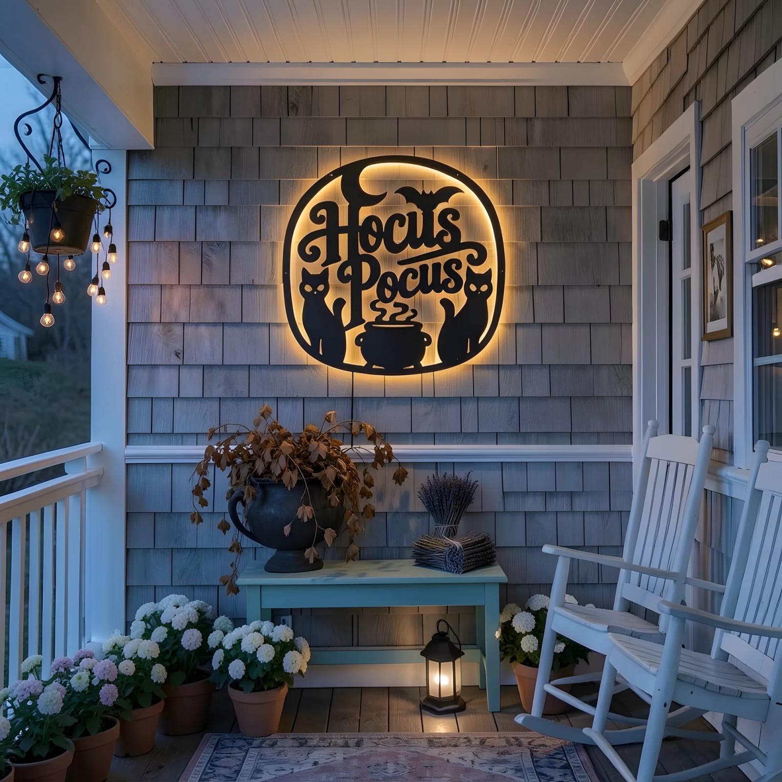 Hocus Pocus Halloween LED Metal Wall Art – Coven Glow, Entryway Decor — 6
