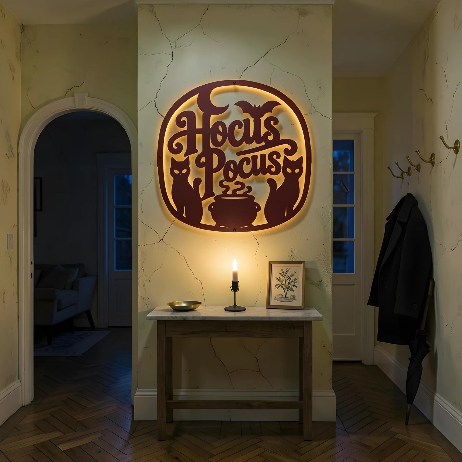 Hocus Pocus Halloween LED Metal Wall Art – Coven Glow, Entryway Decor — 8