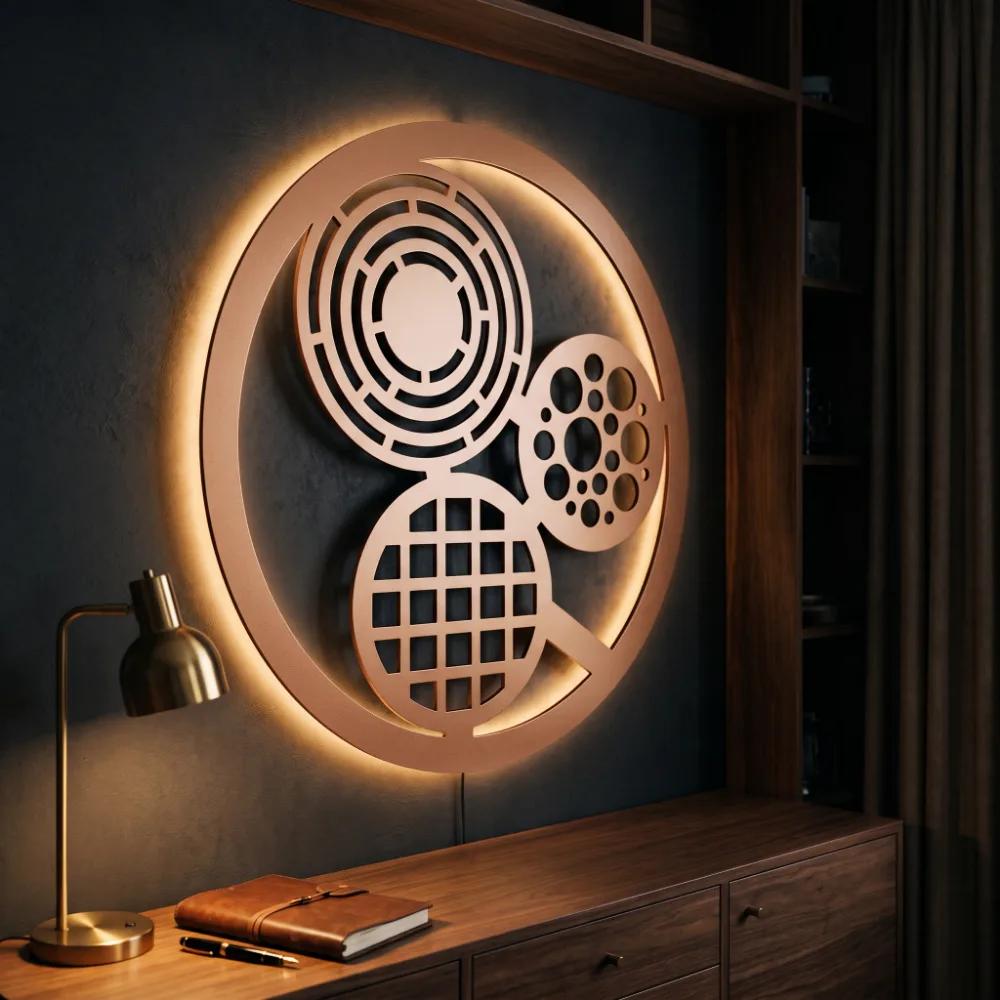 Circles Metal LED Wall Art – Lumen Orbit, Modern Living Room Backlit Decor