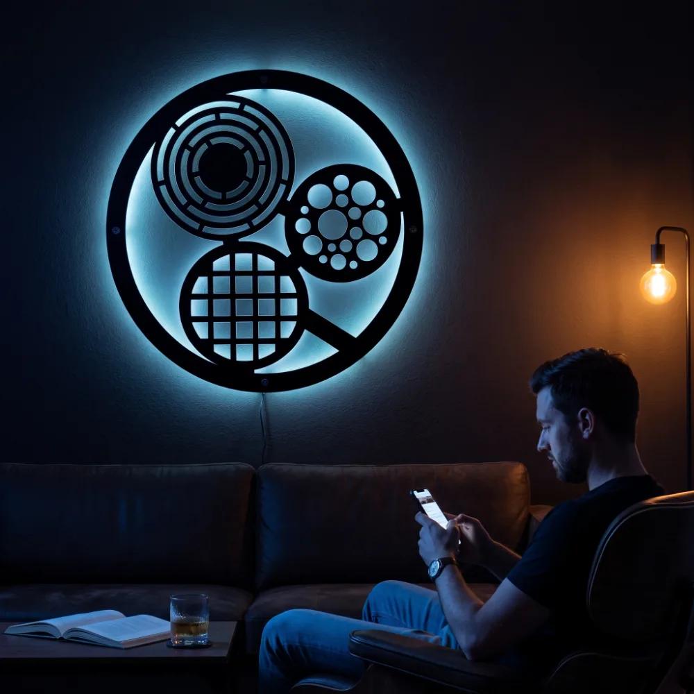 Circles Metal LED Wall Art – Lumen Orbit, Modern Living Room Backlit Decor — 2