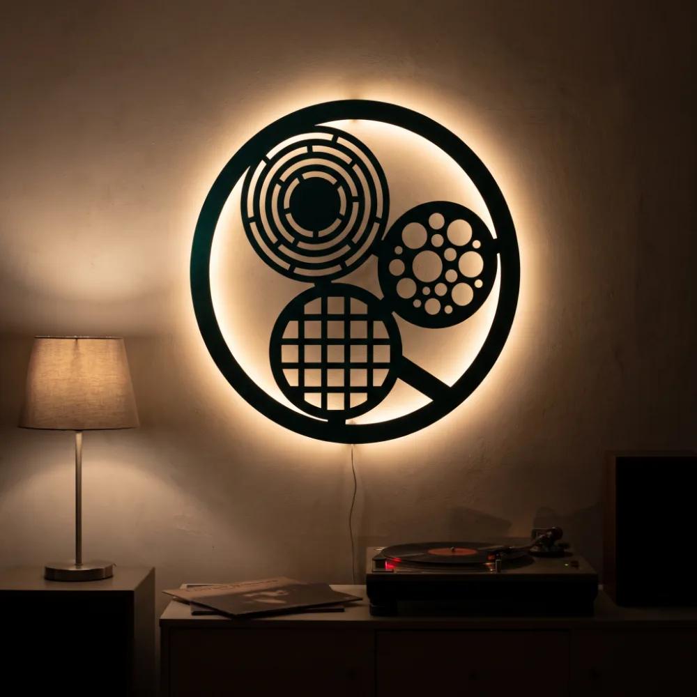 Circles Metal LED Wall Art – Lumen Orbit, Modern Living Room Backlit Decor — 4